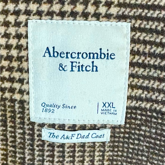 Abercrombie & Fitch Womens Dad Over Coat Brown Plaid Houndstooth Wool Blend 2XL - Picture 3 of 10